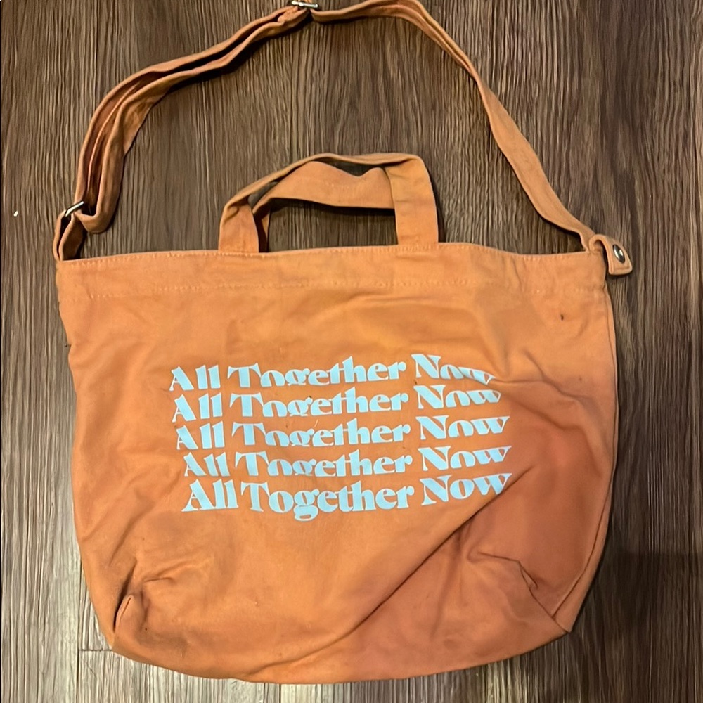 Orange Tote Bag with Blue Print